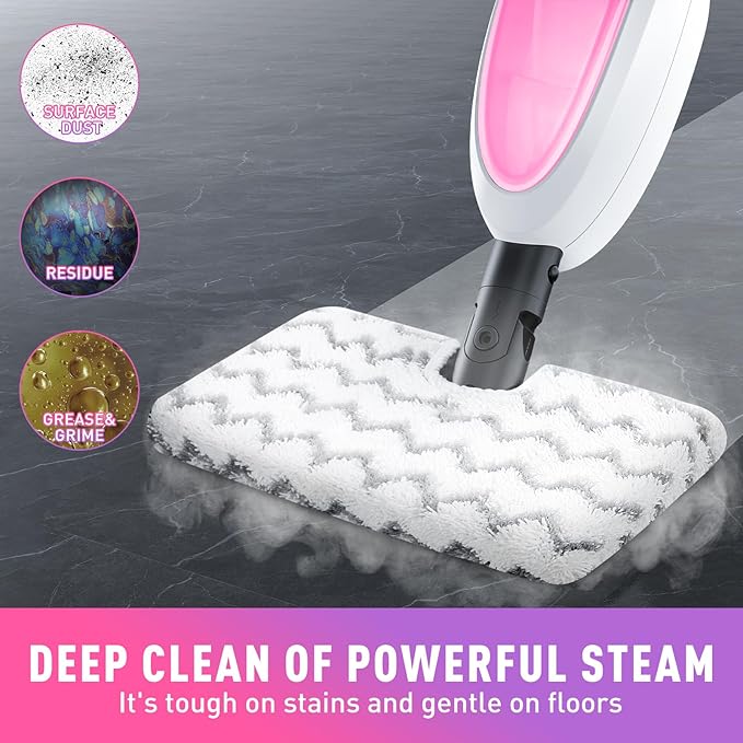 Steam Mop, Detachable Handheld Steam Cleaner with 10-in-1 Multipurpose Accessories, Two-sided Mop, Double Cleaning Area, Multi Surfaces Steamer for Wood Floor, Tile, Window, Clothes, Furniture & Grout