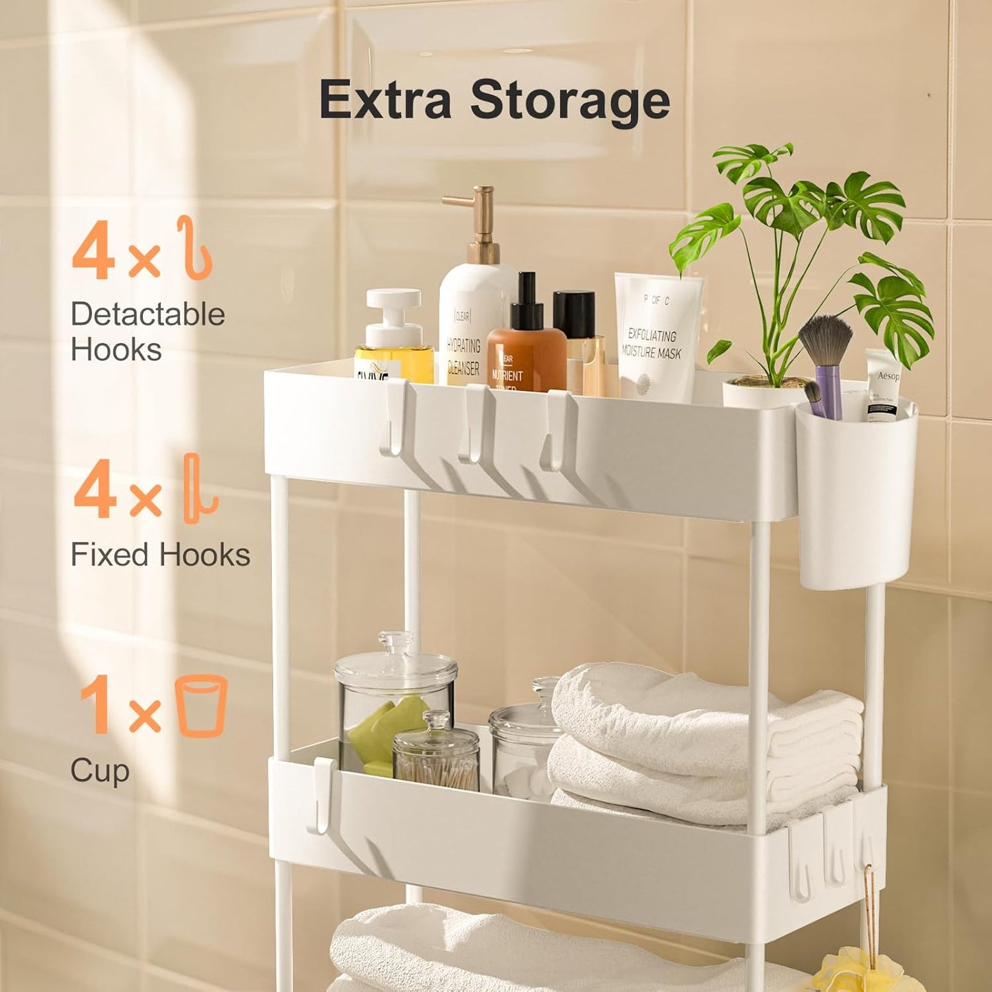Pipishell Slim Storage Cart with Wheels, Bathroom Cart Organizer Bathroom Storage Small, Rolling Cart for Bathroom, Laundry Room, Kitchen, Narrow Space, Black PIUC04