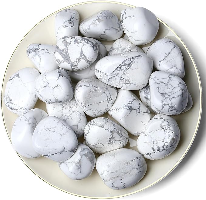 QINJIEJIE White Howlite Polished Stones Tumbled Crystals Bulk Gemstones Healing Quartz Rocks Set Decorative Landscape Stone Natural Reiki Energy Gem Home Decor for Vase Filler Spiritual Gift