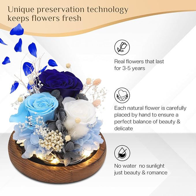 Preserved Flowers,Rose in Glass Dome with LED Light, Gifts for Her, Women, Mom,Grandma,Girlfriend, Wife - Style5