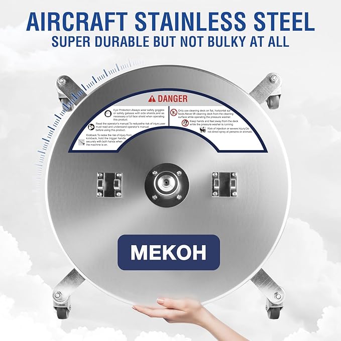 MEKOH Pressure Washer Surface Cleaner 22'', 4500PSI Stainless Steel Surface Cleaner Attachment with Wheels, Power Washer Accessory for Driveway Sidewalk Curb Deck Patio Cleaning, 3/8'' Quick-Connect