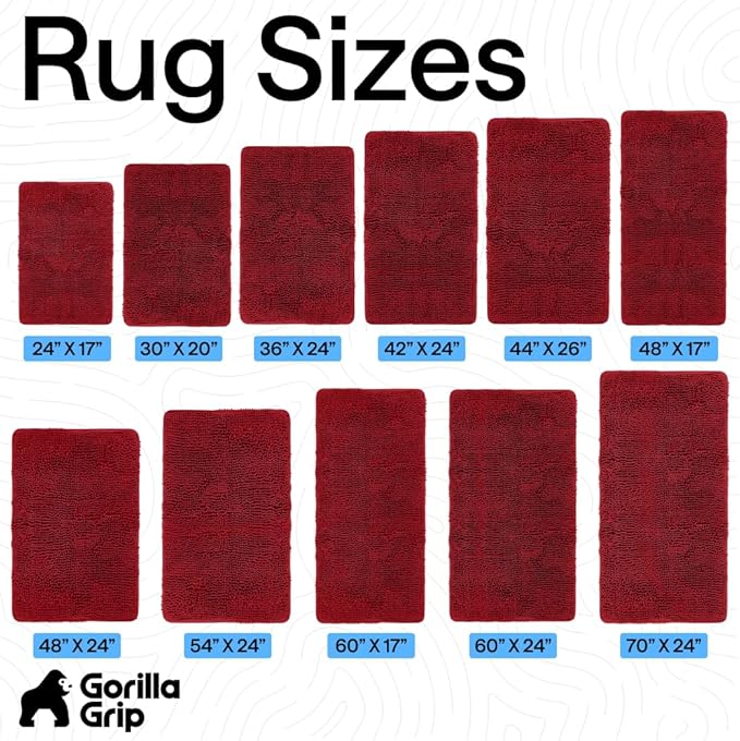 GORILLA GRIP Bath Rug Mat 30x20, Thick Soft Absorbent Chenille, Quick Dry Microfiber Mats, Rubber Backing Washable Shower Floor Rugs, US Designed Bathroom Bathmat Home Decor Accessories, Red