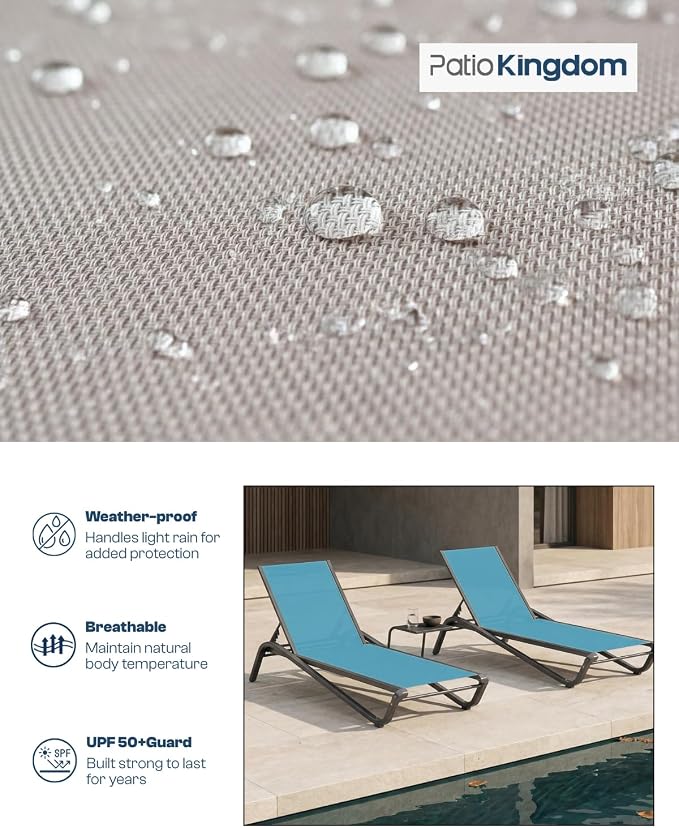 Adjustable Patio Chaise Lounge Chair, Outdoor Pool Lounger for Sunbathing & Tanning, All-Weather Textilene Sun Bed for Beach, Porch & Deck, Rust-Proof Aluminum Frame, Sky Blue