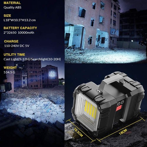 LETOUR LED Spotlight Flashlight,Rechargeable Flashlight 200000L10000mAh High-Powered Searchlight Camping 3+4 Lights Modes LED Handheld Spotlight Waterproof