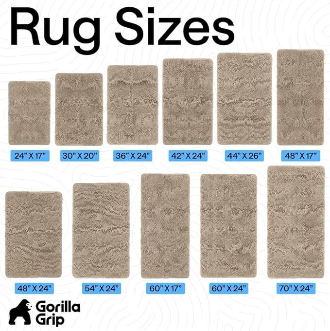 GORILLA GRIP Bath Rug Mat 44x26, Thick Absorbent Chenille, Quick Dry Microfiber Mats, Rubber Backing Washable Shower Floor Rugs, Bathmat Runner, US Designed Bathroom Home Decor Accessories Gray Beige