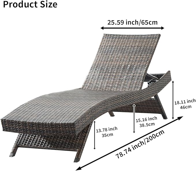 79'' Outdoor Wicker Reclining Lounge Chair Long Reclining Chaise Lounge Set Patio Rattan Double Chaise Lounge Lawn Sunbathing Chairs Beach Pool Backrest Recliners Set of 4