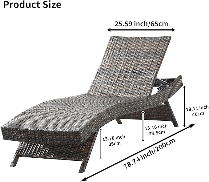 PE Rattan Adjustable Backrest Chaise Lounge Set 4 with 1 Side Table, Outdoor Pool Recliner Patio Chairs Lounge Chair Set 4 with 1 Coffee Table for Outside Beach Poolside Sunbathing