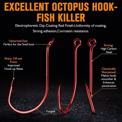 Dovesun Octopus Hooks Fishing Hooks Octopus Hooks for Saltwater Freshwater Red #6 100PCS