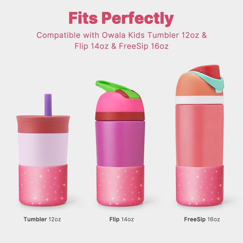 Diumepo Silicone Water Bottle Boot for Owala 14/16oz, Anti-Slip Protective Sleeve Bottom Bumper Protector for Owala 12 oz Tumbler, Flip 14 oz and FreeSip 16 oz Water Bottle (Glitter Rose Red)