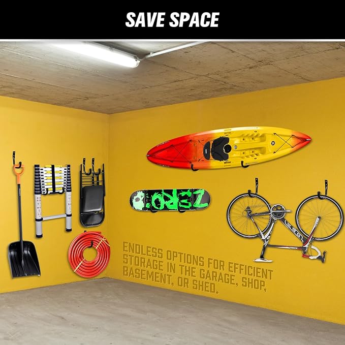 Heavy Duty Garage Storage Hooks, 12-piece Bike Hooks for Garage Wall, Utility Garage Hooks, Wall Mount J Hook for Hanging, Large Metal Storage Organizer Tool, Extension Cord Hanger