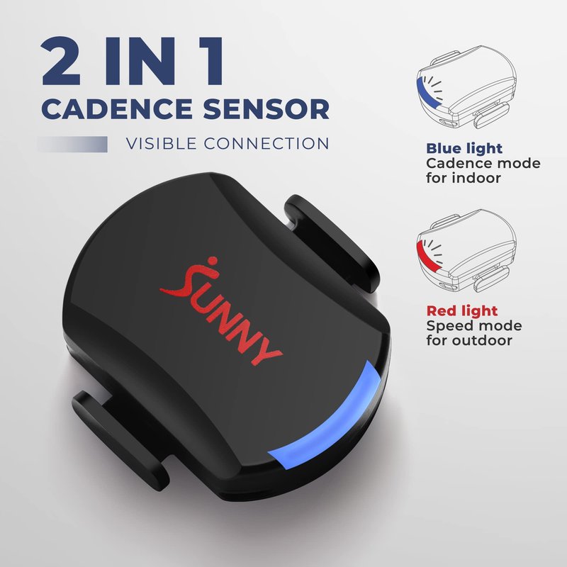 Sunny Health & Fitness 2-in-1 Advanced Cadence/RPM + Speed Sensor, Cadence Sensor Bluetooth ANT+ for Indoor/Outdoor Bikes, Magnet-Less Design for Outdoor Cycles, Exercise Bikes, and More - CB110S