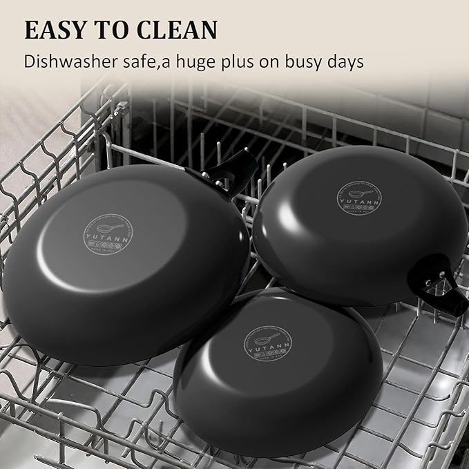 YUTANN Nonstick Frying Pan 12 inch, Ceramic Cast Iron Skillet, Lightweight Pre-seasoned Cast Iron Pan with Detachable Handle, Dishwasher & Oven Safe, Free of PFAS and PFOA