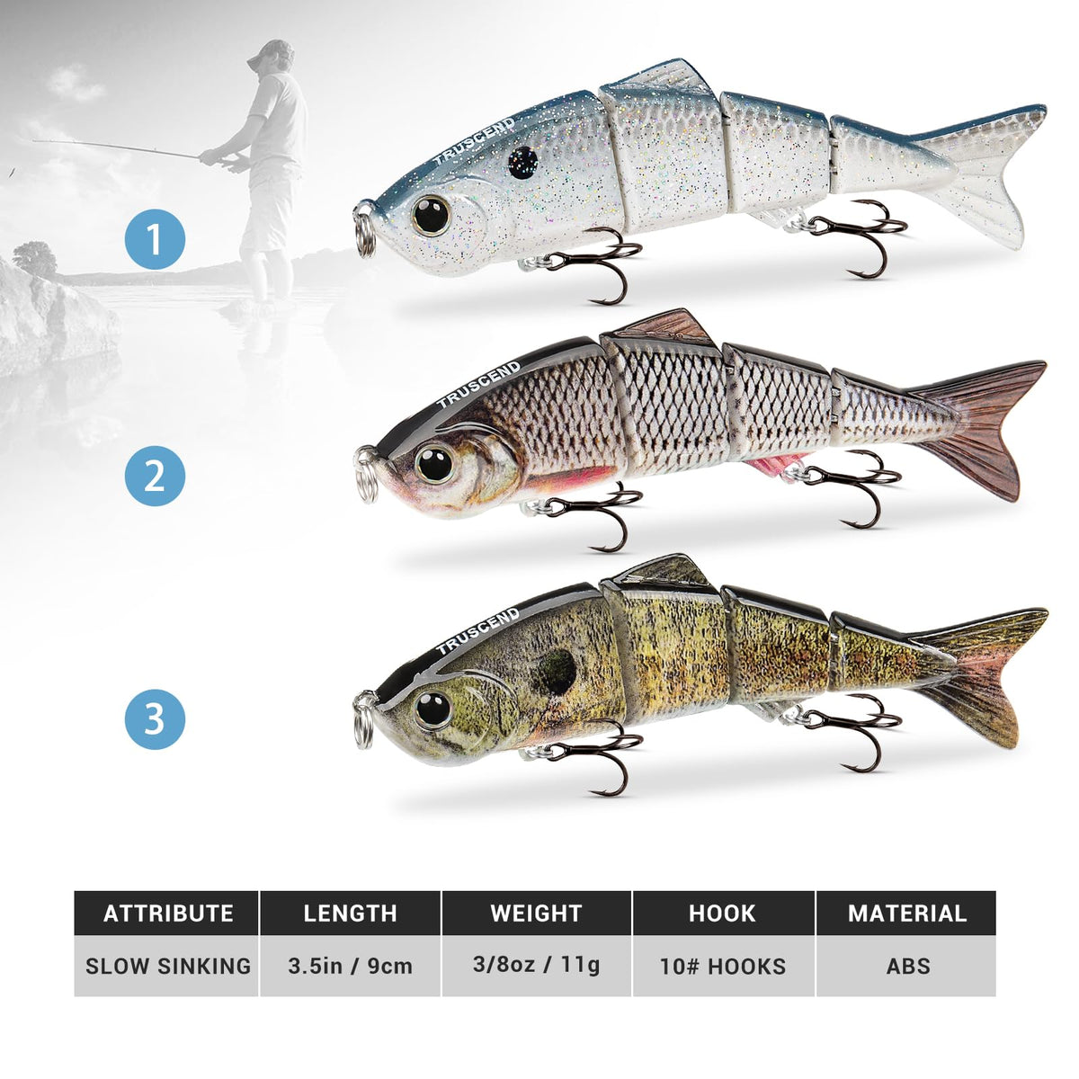 TRUSCEND Easy Catch Swimmax, Magic Noisy Turbulent Wiggling and Vibrating Actions for More Bites, Segmented Swimbait Jointed by Metal Hinge, Lifelike Fishing Lures for Relax Family Fishing