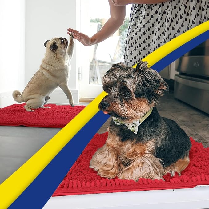 Muddy Mat® | Super Water Absorbent Door Mat Indoor, Microfiber Quick Dry Chenille Entryway Rug, Slip Resistant Front Door Mat, Indoor Mats for Entryway, Machine Washable Pet Rug, Red 5ft x 7ft