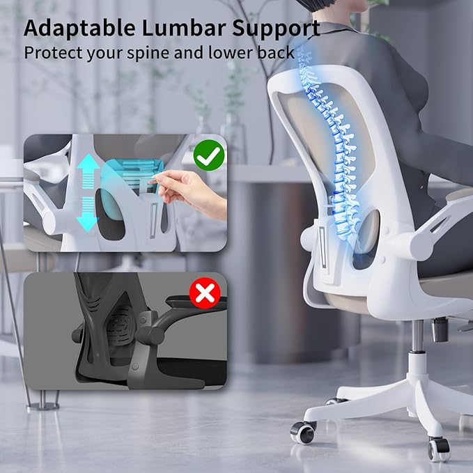 Monhey Ergonomic Office Chair, 90°-125° Tilt Back Home Desk Chair with 360° Swivel & Mute Wheels, High Back Mesh Computer Chair for Adults with Lumbar Support, 330 LBS Capacity(01Khaki)