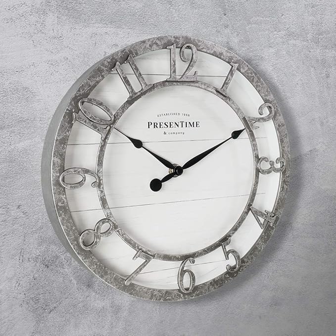 Presentime & Co 10" Farmhouse Series Wall Clock, Quartz Movement, Shiplap Style