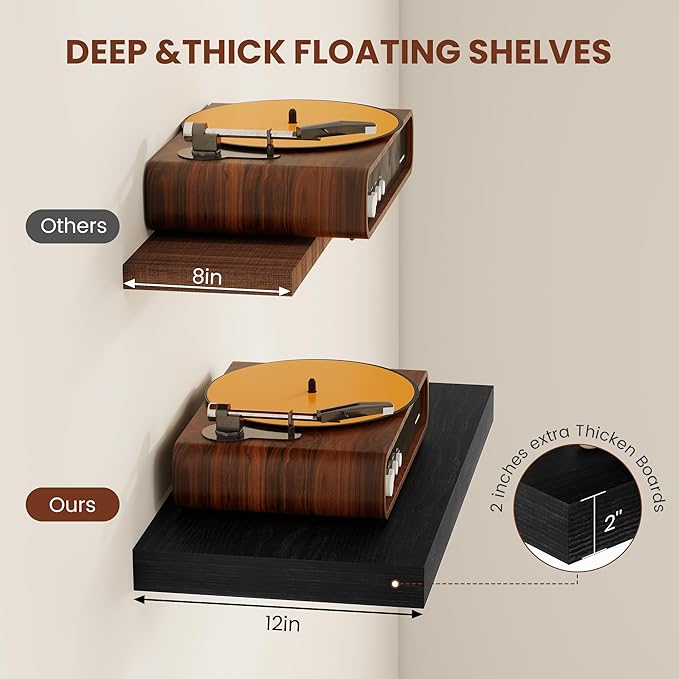 Vivelove 2 inch Thick Floating Shelves