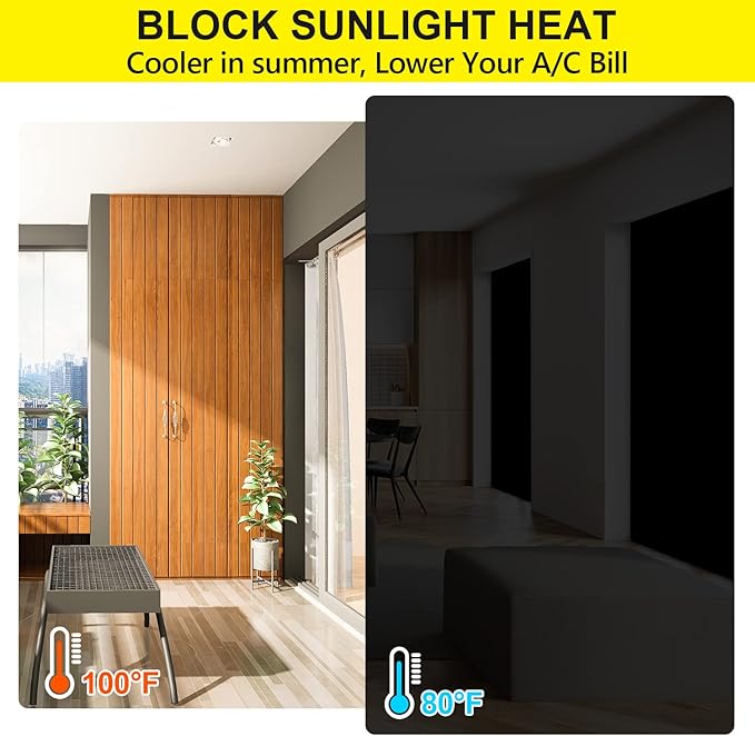 FADOTY Blackout Curtains for Bedroom, Portable 100% Black Out Window Cover Film