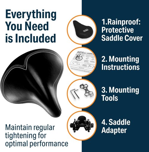 Bikeroo Wide Cruiser Saddle - Comfortable Seat for Indoor & Outdoor Bicycles - Steel Spring & Memory Foam