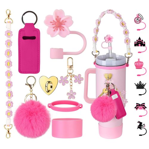 Nozibye Stanley Cup Accessories Set - Includes Stanley Charms, Cup Boot, Water Bottle Handle Strap, and Straw Covers for 40oz & 30oz Tumbler
