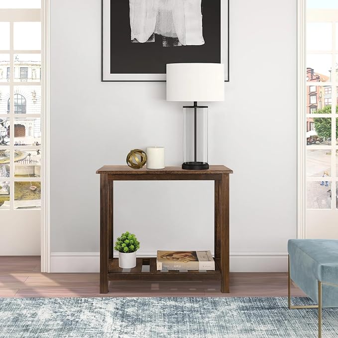 End Side Table with Storage Shelf Rectangle Narrow Nightstand Console Tables Brown Smooth End Table for Small Spaces Industrial Accent Side Table for Living Room Bathroom Bedroom