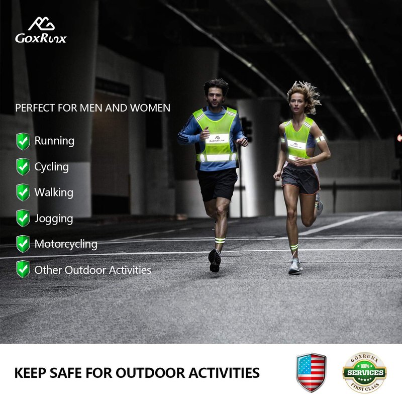 Reflective Vest Running Gear, Lightweight Motorcycle Cycling Reflective Vests with Large Pocket & Adjustable Waist for Women Men Running Safety Vest with Reflective Bands (Green, X-Large)