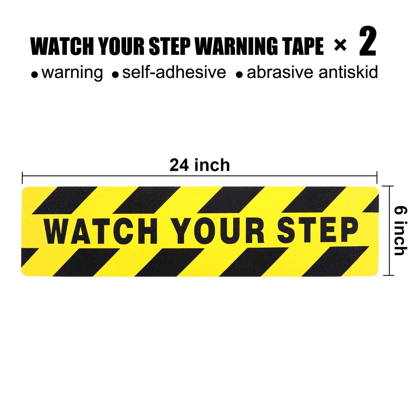 Boao 2 Pieces Watch Your Step Stickers Sign 6 x 24 Inch Caution Watch Your Step Floor Decals Warning Sticker Adhesive Tape Anti Slip Abrasive Tape for Workplace Safety Wet Floor Caution