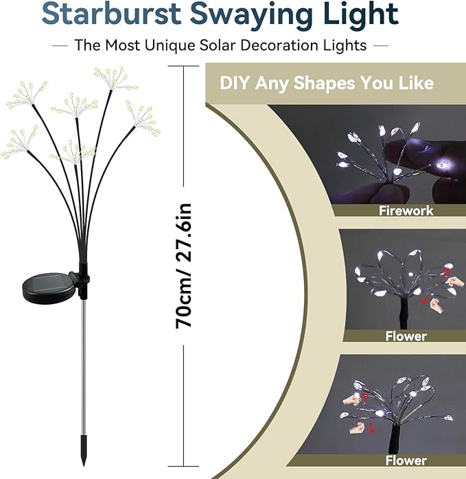 Slyuexu Solar Garden Lights 2 Pack Waterproof Swaying Starburst Light Solar Outdoor Lights for Yard Patio Walkway Pathway Party Wedding Decoration, Unique Gifts for Women, White