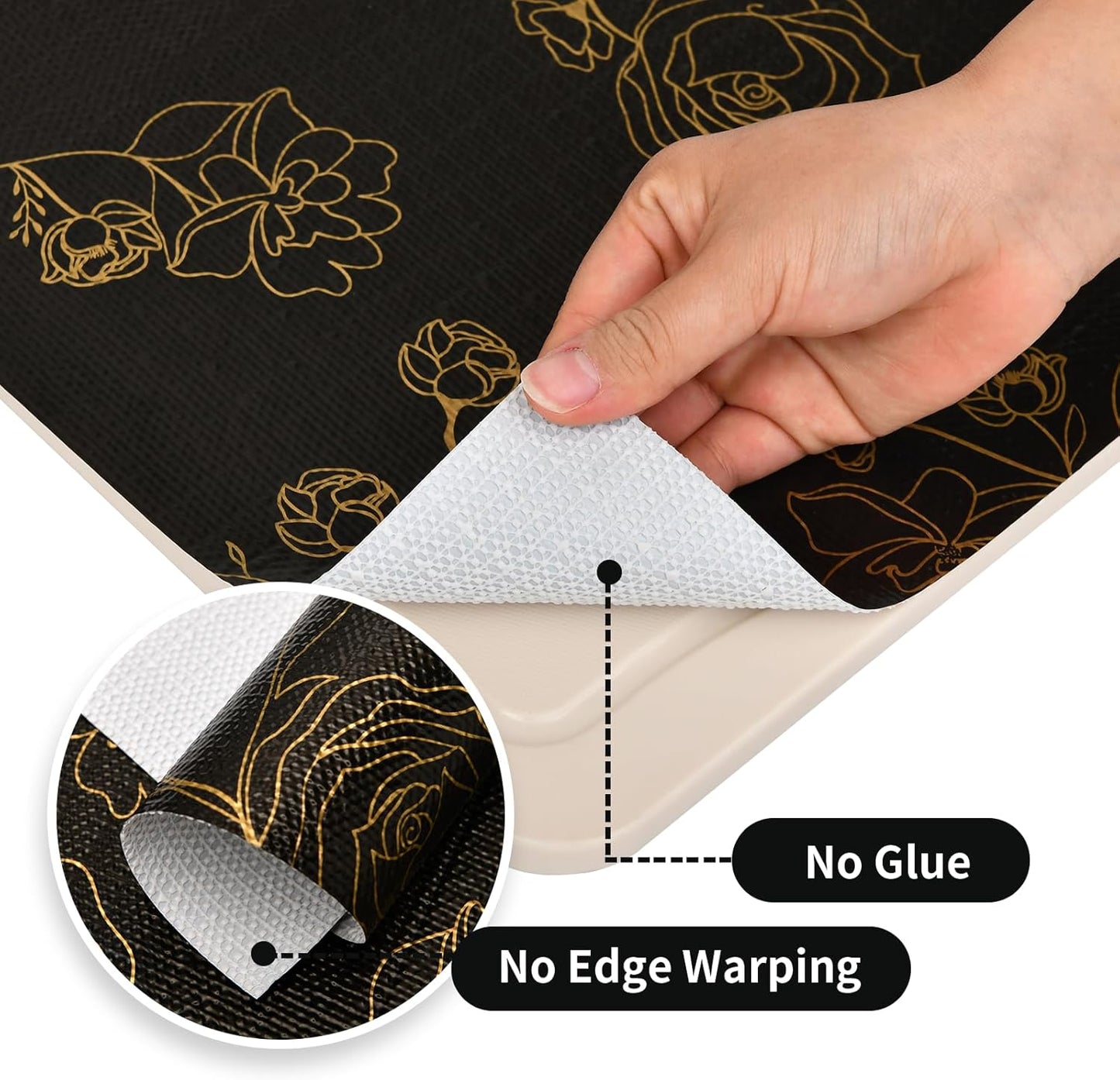 Shelf Liners for Kitchen Cabinets 12in x 30FT Non Adhesive Drawer Liner Black Floral Thickened Shelf Liner Paper Strong Non-Slip Easy to Clean for Tool Box Refrigerator with Knife and Tape Measure