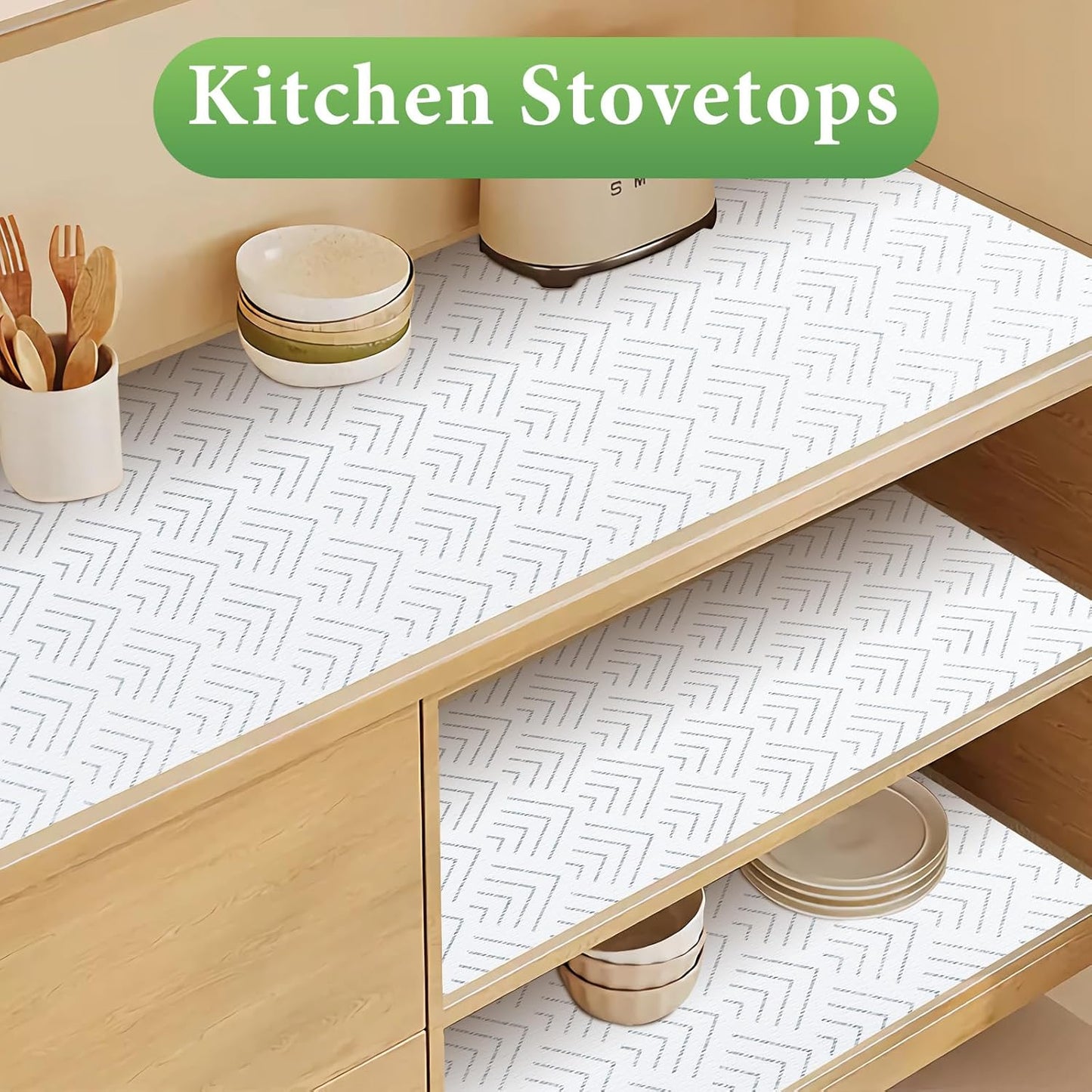 Shelf Liner for Kitchen Cabinets Non Adhesive Drawer Liner Non-Slip Thickened Shelf Liner Paper Strong Easy to Clean for Tool Box Refrigerator with Knife and Tape Measure,Silver Arrow,17.3 x 236.2 in