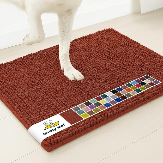Muddy Mat® | Super Water Absorbent Door Mat Indoor, Microfiber Quick Dry Chenille Entryway Rug, Slip Resistant Front Door Mat, Indoor Mats for Entryway, Machine Washable Pet Rug, Brick Red 36" x 46"
