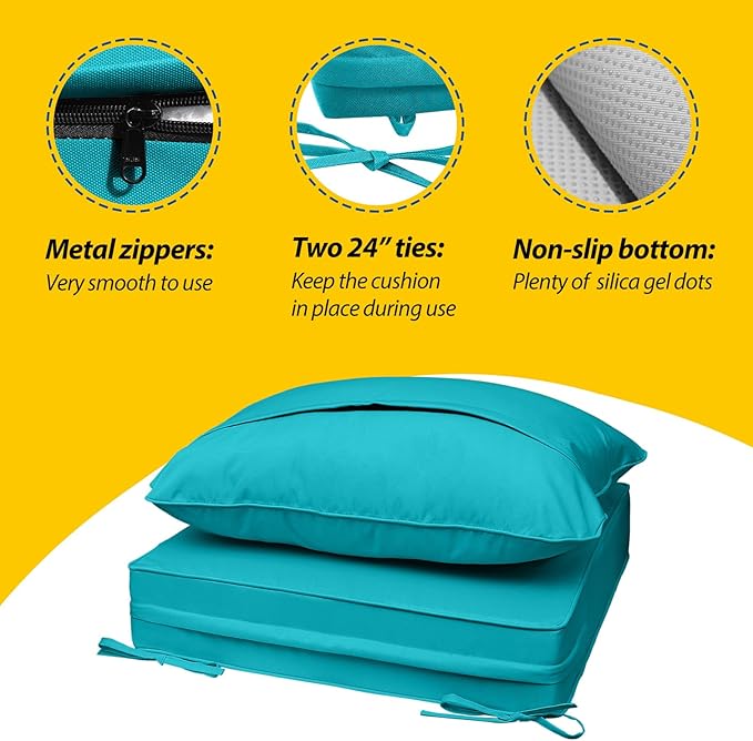 AAAAAcessories Outdoor Seat Cushions for Chairs, Fade-Resistant, Waterproof Patio Furniture Replacement Cushions, 20" x 18" x 3" + 20" x 17", Turquoise Blue