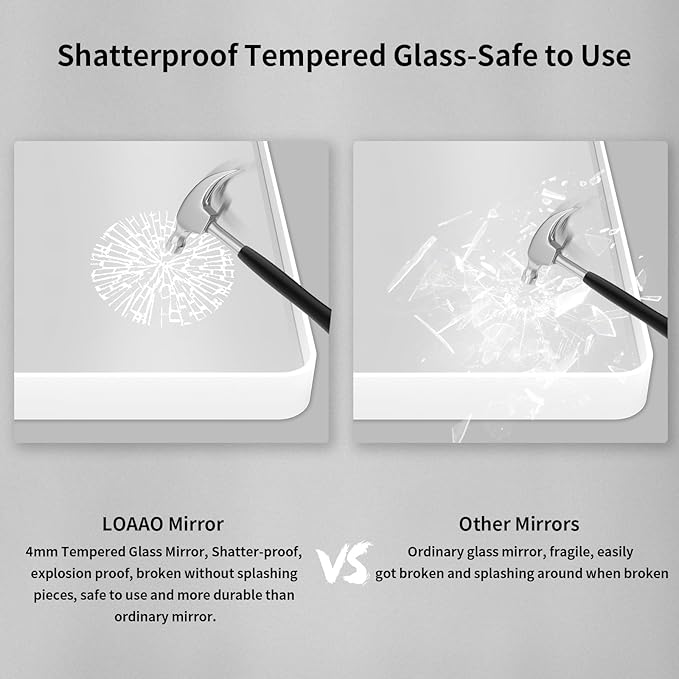 LOAAO 48x32 Inch White Metal Framed Bathroom Mirror