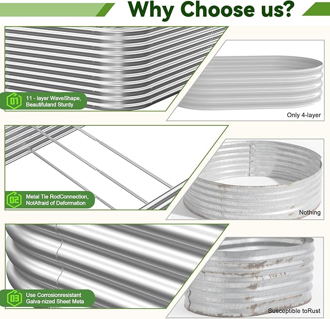 4 Pack Tall 8x4FT Corrugated Galvanized Steel Raised Garden Bed Outdoor, Metal Above Ground Garden Bed for Vegetables and Flowers, Raised Beds for Gardening