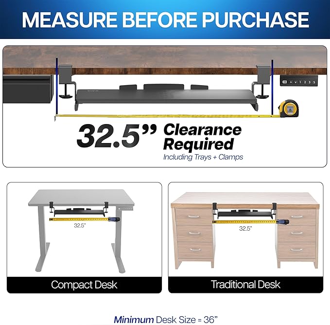 VIVO Large Clamp-on Computer Keyboard and Mouse Under Desk Slider Tray, 27 x 11 inch Pull Out Platform Drawer, Bamboo, MOUNT-KB05O