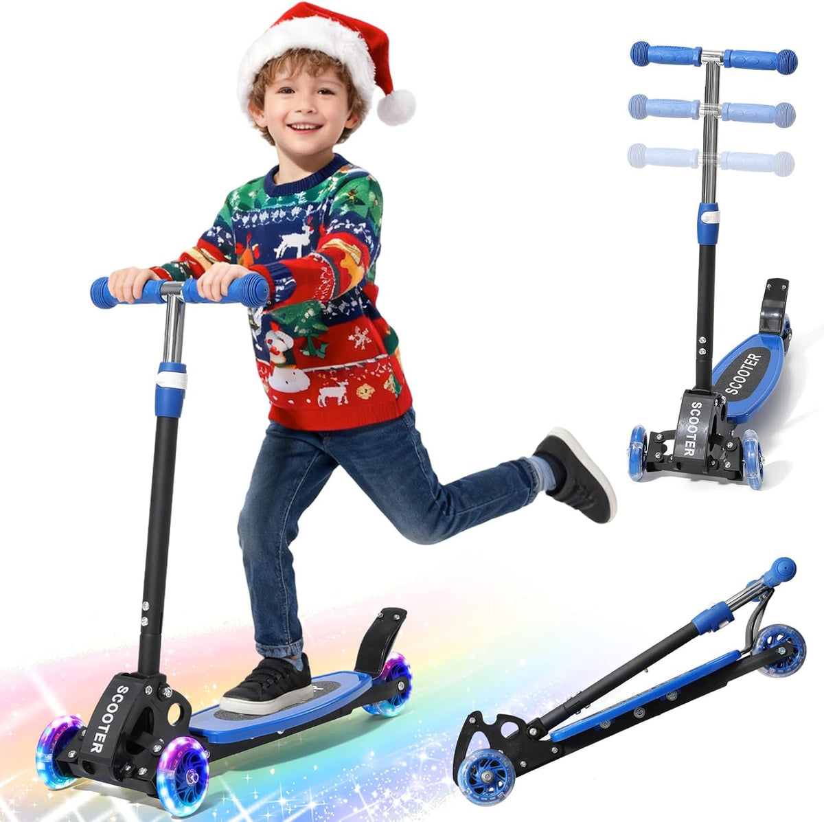 **Skiennix Light-Up 3-Wheel Kick Scooter for Kids | Adjustable Handlebar & Anti-Slip Deck | Up to 150 lbs**