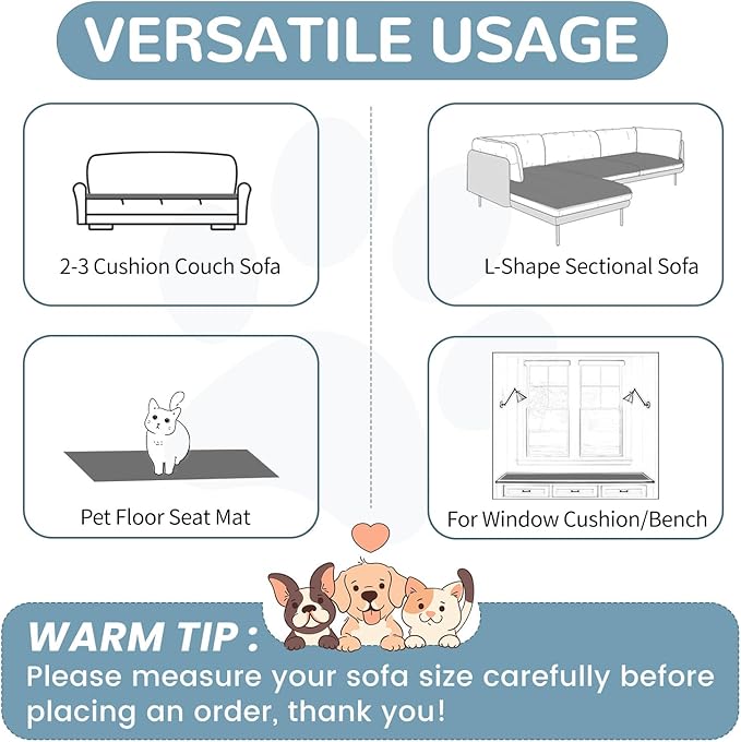 OTOB Couch Cover for Dogs Washable, Non Slip Plush Fuzzy Sofa Covers for 3 Cushion Couch Pet Friendly, Soft All Seasons Sofa Slipcover Cozy Furniture Protector (Dark Gray, 31.5" x 82.7")