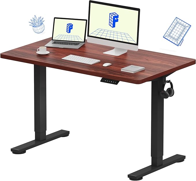 FLEXISPOT EN1 One-Piece Standing Desk with 1-Inch Thick Desktop, 48"x24" Electric Height Adjustable Desk for Home Office & Multi-Device Workstations, Mahogany