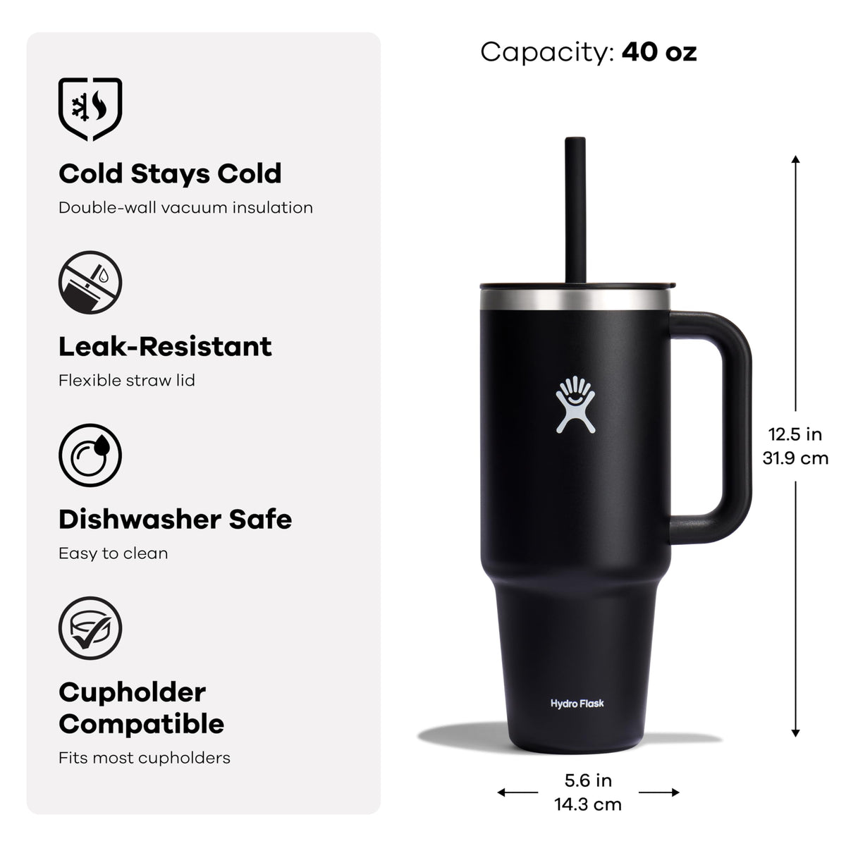 Hydro Flask 40 Oz Travel Tumbler with Handle, Lid and Straw - Insulated Stainless Steel in 40 Oz Jelly Green