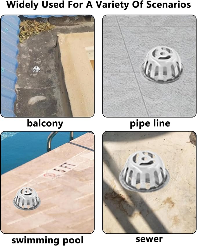 Roof Floor Drain,SAFYY 304 Stainless Steel Roof Drain Dome,Balcony Roof Dome Drain Cover,Yard Outdoor Anti Blocking Strainer,Gardens Gutter Cleaning Tool,Rain Bucket Drainage Parts (2, 90mm/3.5")
