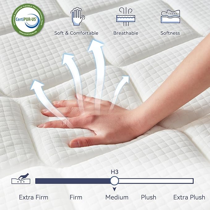 10 Inch Cal King Mattress,Memory Foam Hybrid Mattress in a Box,Individually Pocketed Springs for Isolate Motion, Pressure Relief, CertiPUR-US Certified, Fiberglass Free & Support Comfort