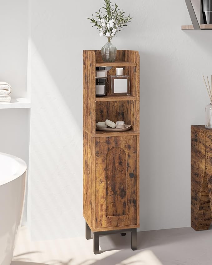 Bathroom Storage Cabinet, Small Corner Floor Cabinet with Door and Shelves, Narrow Toilet Paper Holder, Bathroom Organizer with Adjustable Shelf, for Small Spaces, Rustic Brown BC08201X