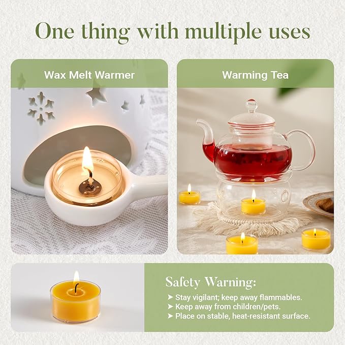 Unscented Beeswax Tea Lights Candles 20 Pack, 4 Hours Long Burning Handmade Yellow Tealight Candles, Clear Cup Smokeless Beeswax Candles for Wedding, Christmas Lights, Centerpiece & Home Decor