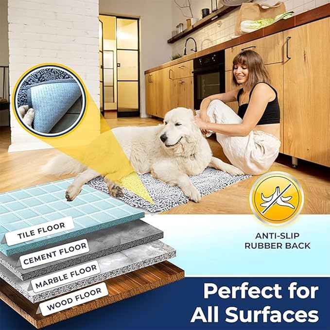 Muddy Mat Chenille Bathroom Rugs Quick Dry Microfiber Mats Non Slip Washable, Extra Thick, Soft and Highly Absorbent Bath Mats for Bathroom, Kitchen, and Shower Floor - White Small 28"X18"