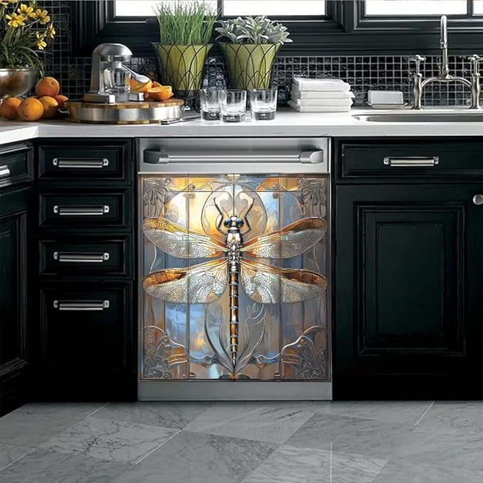 Artistic Dragonfly Dishwasher Magnet Door Cover Sheet 23x26 Inch Dishwasher Magnets Decal Art Refrigerator Magnetic Sticker Kitchen Decor