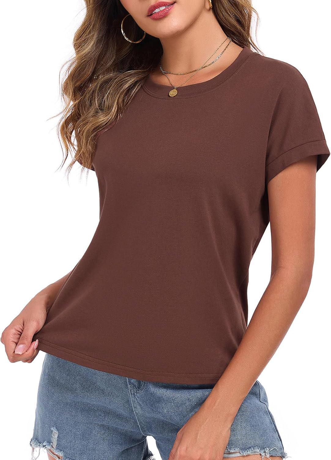 Skiennix Women's Cap Sleeve Cropped Tee - Loose Fit Cotton Crewneck Summer Blouse