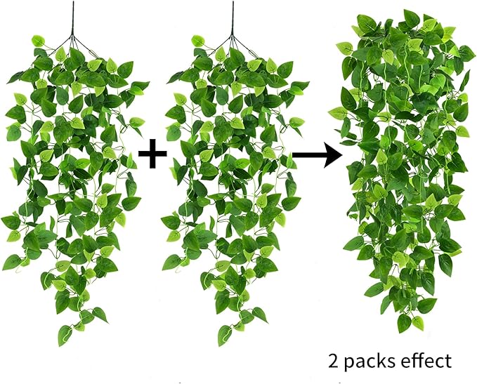 CEWOR 2pcs Fake Hanging Plants for Room Decor, 3.6ft Artificial Ivy Pothos Vine