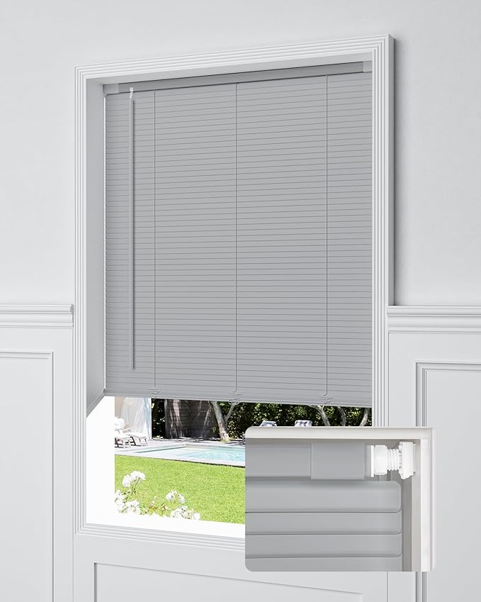 UNISHADES Custom No Tools No Drill Cordless Mini Blinds, 100% Privacy L-Shaped