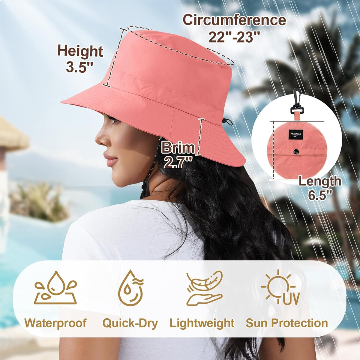 Skiennix Women's Packable Waterproof Bucket Hat - UV Protection Sun Hat for Outdoor Activities