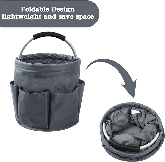 Klmnop Garden Tool Bag, Foldable Gardening Bags for Tools, Garden Tool Organizer with 6 Pockets, Garden Tote Bag for Indoor and Outdoor Use(Grey)